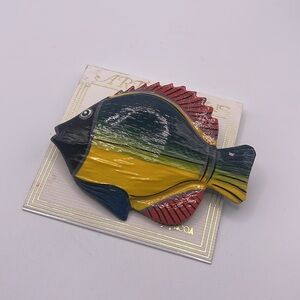 Colorful vintage Wooden brooch fish pin by Tacoa
